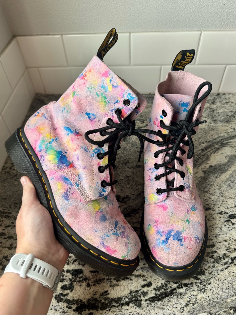 Dr. Martens 1460 Pascal Confetti Suede boots "Pink Tutti Frutti". Size 8. GUC